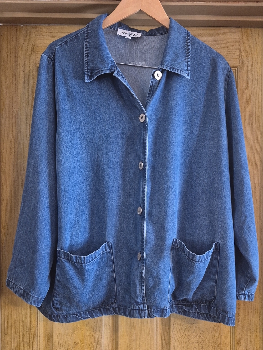 Citywear  Lightweight Blue Shacket Button Up 2 Hip Front Pockets Size 2x Vintage